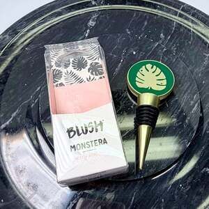 Blush Monstera Brushed Gold and Green Enamel Bottle Stopper
